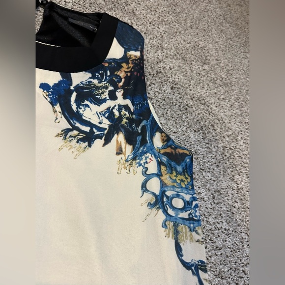 LIANG E LIANG YING Size L Ivory Blue Silky Blue Abstract Print Dress R $95 - Picture 6 of 12